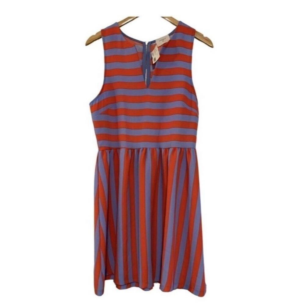 Everly Fit & Flare Sleeveless Striped Red Blue Dress | L